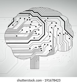 Circuit board computer style brain vector technology background