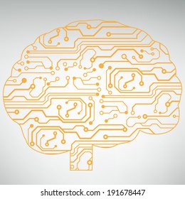 Circuit board computer style brain vector technology background