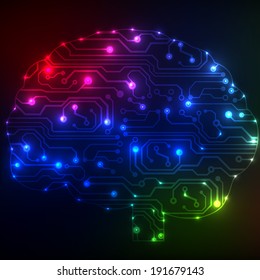Circuit board computer style brain vector technology background