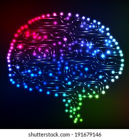 Circuit board computer style brain vector technology background