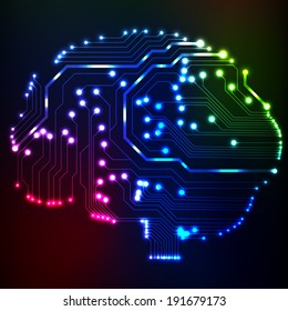 Circuit board computer style brain vector technology background