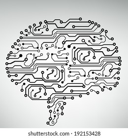 Circuit board computer style brain vector technology background 