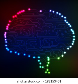 Circuit board computer style brain vector technology background 