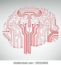 Circuit board computer style brain vector technology background 