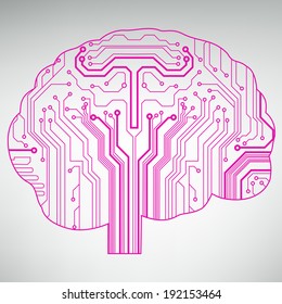 Circuit board computer style brain vector technology background 