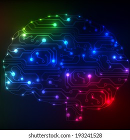 Circuit board computer style brain vector technology background