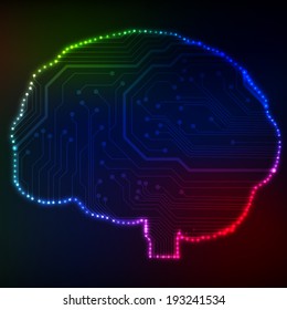 Circuit board computer style brain vector technology background