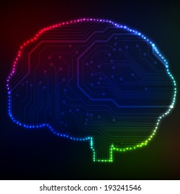 Circuit board computer style brain vector technology background