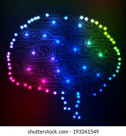 Circuit board computer style brain vector technology background