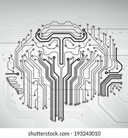 Circuit board computer style brain vector technology background. EPS10 illustration with abstract circuit brain 
