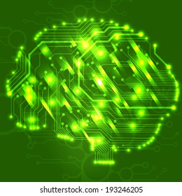 Circuit board computer style brain vector technology background. EPS10 illustration with abstract circuit brain  