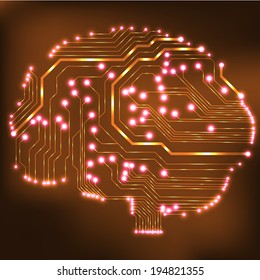 Circuit board computer style brain vector technology background. EPS10 illustration with abstract circuit brain 
