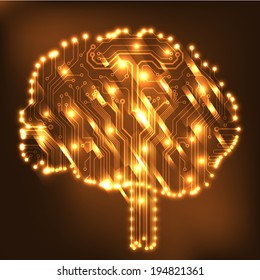 Circuit board computer style brain vector technology background. EPS10 illustration with abstract circuit brain 