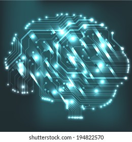 Circuit board computer style brain vector technology background. EPS10 illustration with abstract circuit brain 