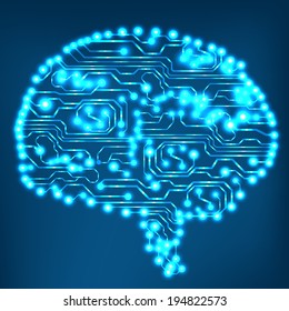 Circuit board computer style brain vector technology background. EPS10 illustration with abstract circuit brain 