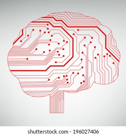 Circuit board computer style brain vector technology background. EPS10 illustration with abstract circuit brain 