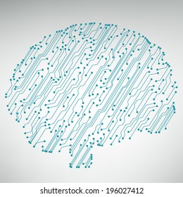 Circuit board computer style brain vector technology background. EPS10 illustration with abstract circuit brain 