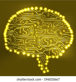 Circuit board computer style brain vector technology background. EPS10 illustration with abstract circuit brain 