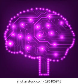 Circuit board computer style brain vector technology background. EPS10 illustration with abstract circuit brain 