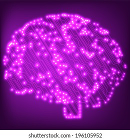 Circuit board computer style brain vector technology background. EPS10 illustration with abstract circuit brain 