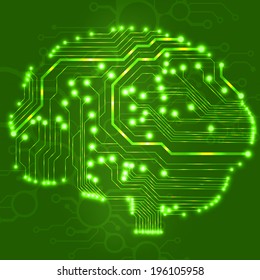 Circuit board computer style brain vector technology background. EPS10 illustration with abstract circuit brain 