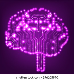 Circuit board computer style brain vector technology background. EPS10 illustration with abstract circuit brain 