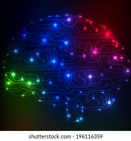 Circuit board computer style brain vector technology background. EPS10 illustration with abstract circuit brain 