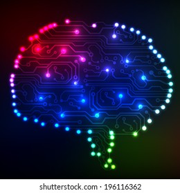 Circuit board computer style brain vector technology background. EPS10 illustration with abstract circuit brain 