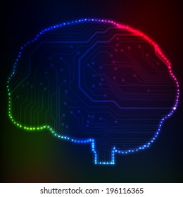 Circuit board computer style brain vector technology background. EPS10 illustration with abstract circuit brain 