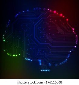 Circuit board computer style brain vector technology background. EPS10 illustration with abstract circuit brain 