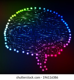Circuit board computer style brain vector technology background. EPS10 illustration with abstract circuit brain 