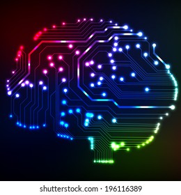 Circuit board computer style brain vector technology background. EPS10 illustration with abstract circuit brain 