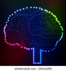 Circuit board computer style brain vector technology background. EPS10 illustration with abstract circuit brain 