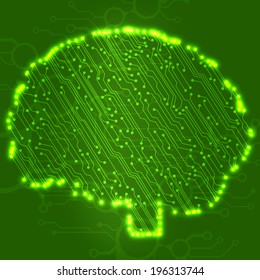 Circuit board computer style brain vector technology background. EPS10 illustration with abstract circuit brain 