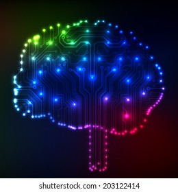 Circuit board computer style brain vector technology background 