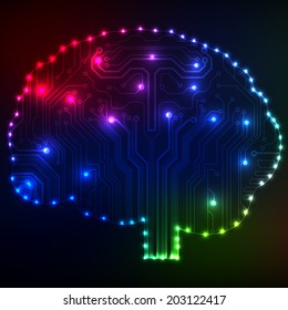 Circuit board computer style brain vector technology background 