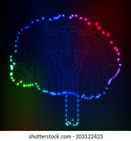 Circuit board computer style brain vector technology background 