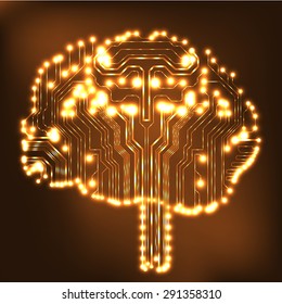 Circuit board computer style brain vector technology background