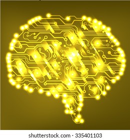 Circuit board computer style brain vector technology background