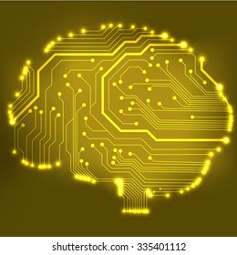 Circuit board computer style brain vector technology background