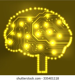 Circuit board computer style brain vector technology background
