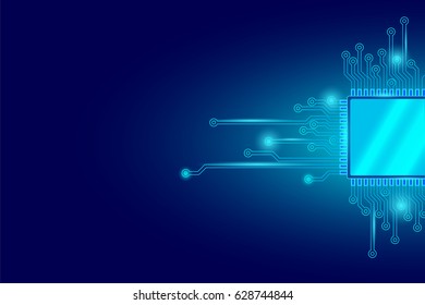 Circuit board cpu microchip abstract high hi tech electric background. Blue gradient motherboard computer technology vector illustration art template