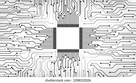 Circuit Board CPU Microprocessor Data Transfer Technology Information Concept Vector Background.