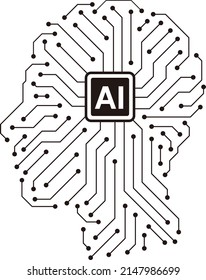 tablero de circuitos en la cabeza de Cyborg, inteligencia artificial del humano digital. ilustración vectorial