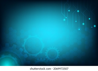Circuit Board in dark blue background with gear, Hexagon and network connection. Background of engineer for design and create presentation. Digital and futuristic