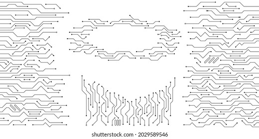 Circuit board design background. Geometric black communication technologies. Simple flat background for website, project, header. Vector illustration