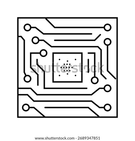 circuit board design research development line icon vector. circuit board design research development sign. isolated contour symbol black illustration