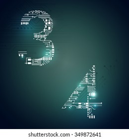 Circuit board digit 3 4 vector