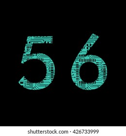 Circuit board digit 5 6 Vector Illustration