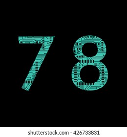 Circuit board digit 7 8 Vector Illustration